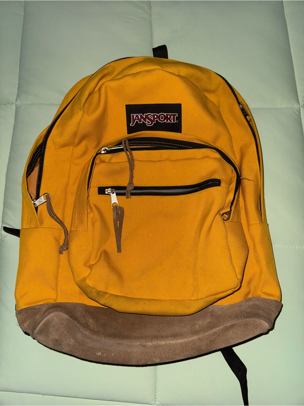 Jansport Mustard Yellow Backpack with Brown Suede Base